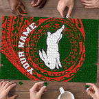 Personalized South Sydney Rabbitohs Puzzle Polynesian Tribal Chest and Sleeve Tattoo