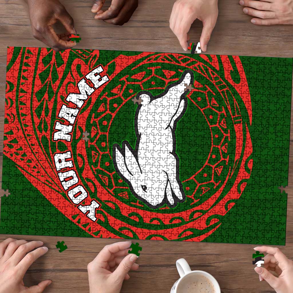 Personalized South Sydney Rabbitohs Puzzle Polynesian Tribal Chest and Sleeve Tattoo