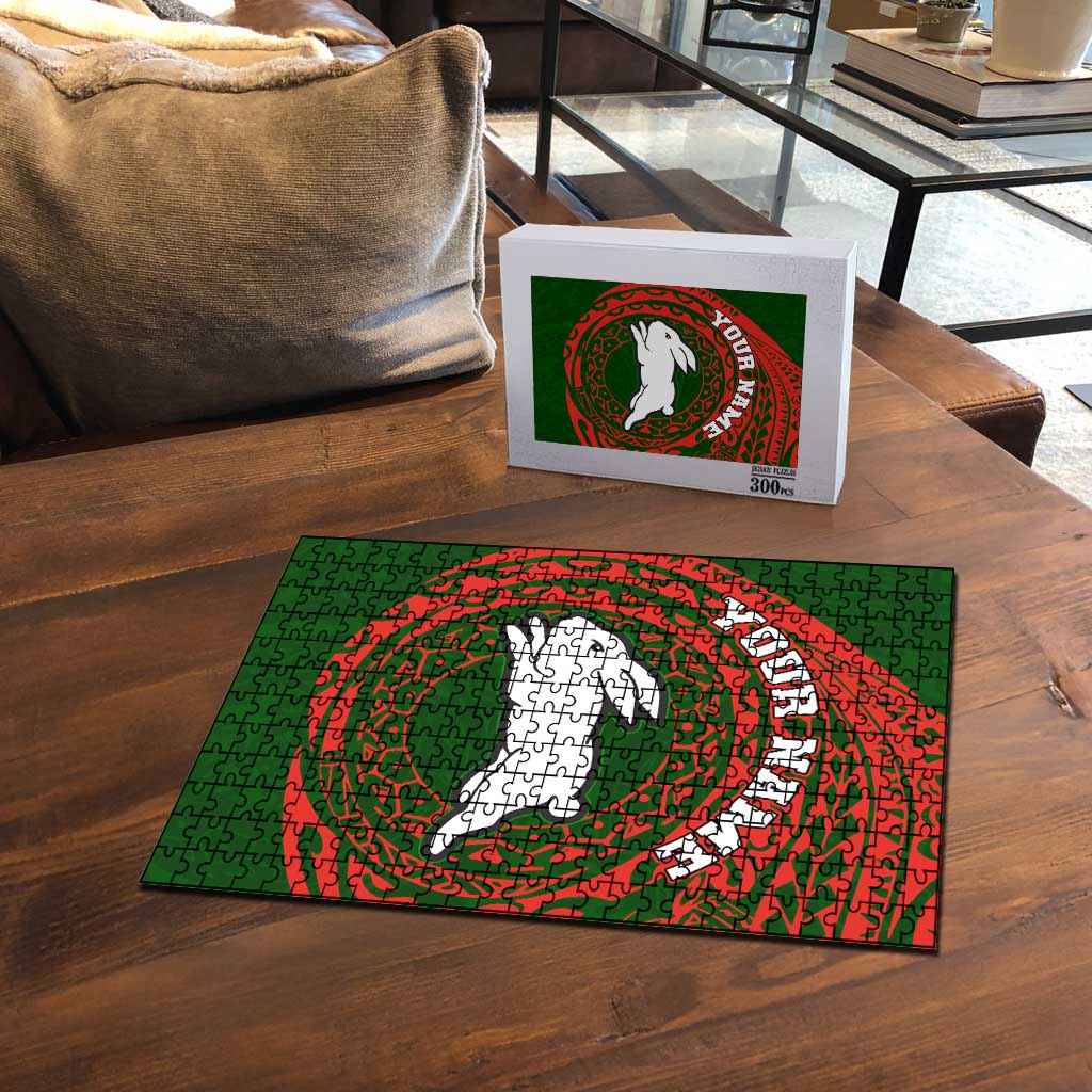 Personalized South Sydney Rabbitohs Puzzle Polynesian Tribal Chest and Sleeve Tattoo