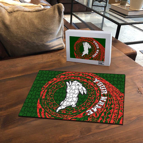 Personalized South Sydney Rabbitohs Puzzle Polynesian Tribal Chest and Sleeve Tattoo