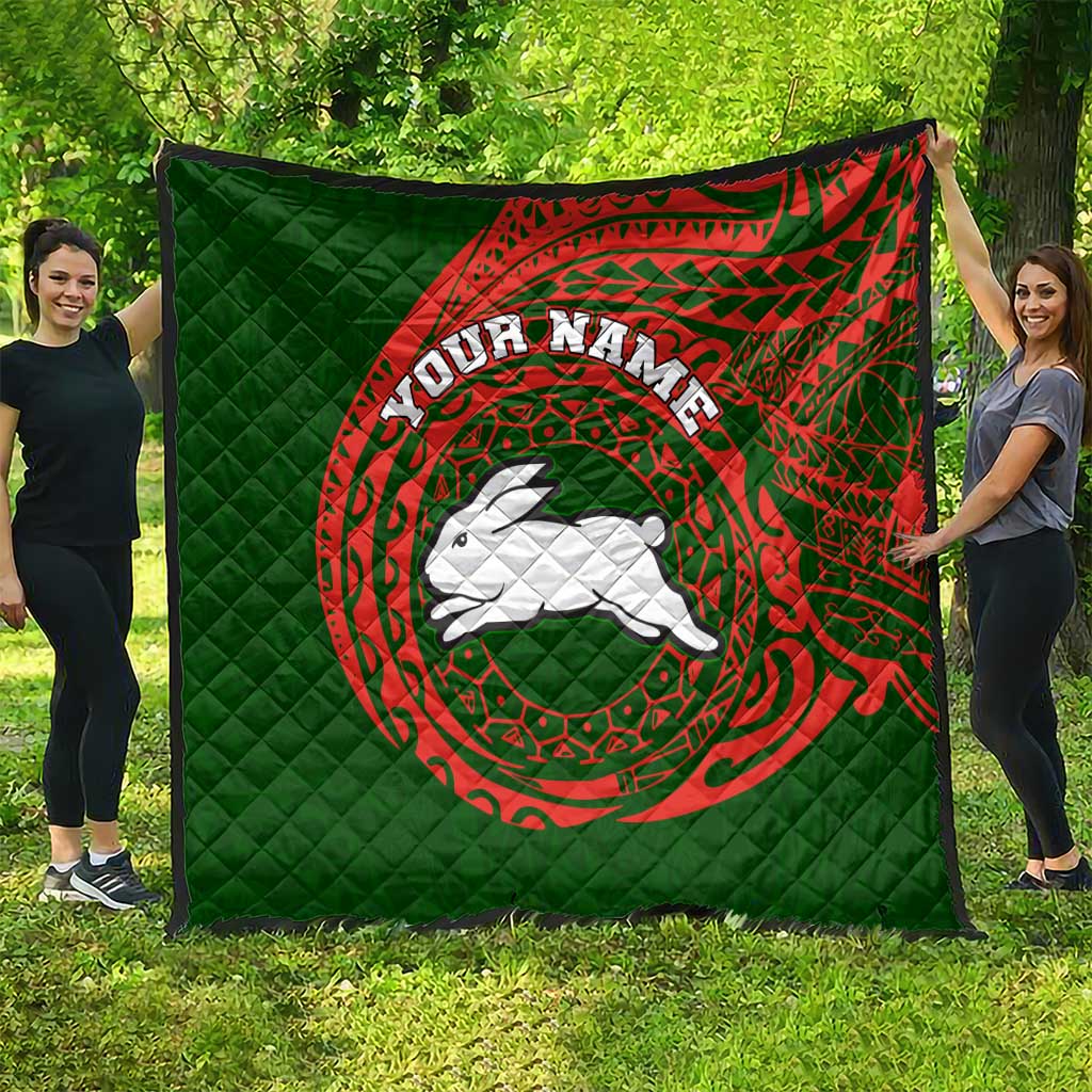 Personalized South Sydney Rabbitohs Quilt Polynesian Tribal Chest and Sleeve Tattoo