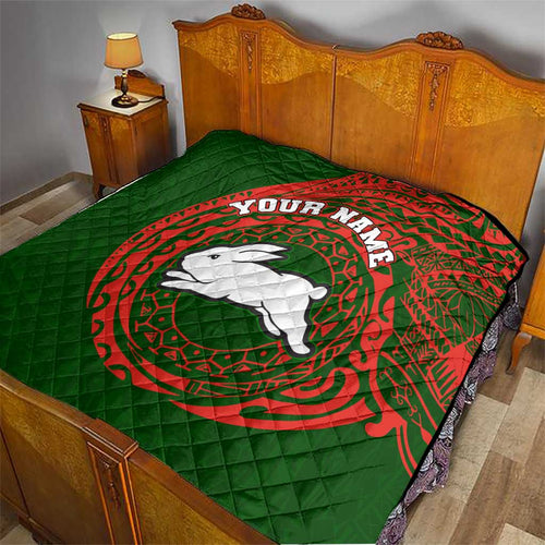 Personalized South Sydney Rabbitohs Quilt Polynesian Tribal Chest and Sleeve Tattoo