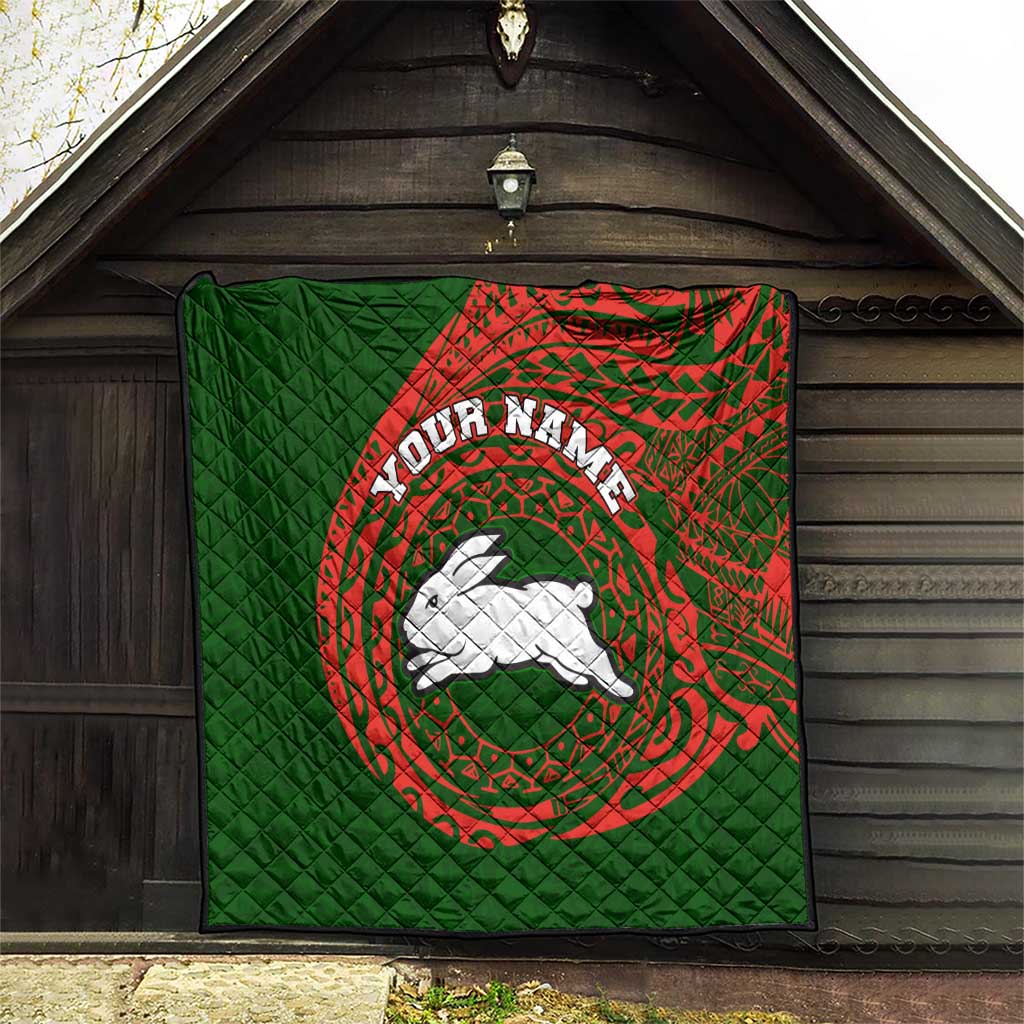Personalized South Sydney Rabbitohs Quilt Polynesian Tribal Chest and Sleeve Tattoo