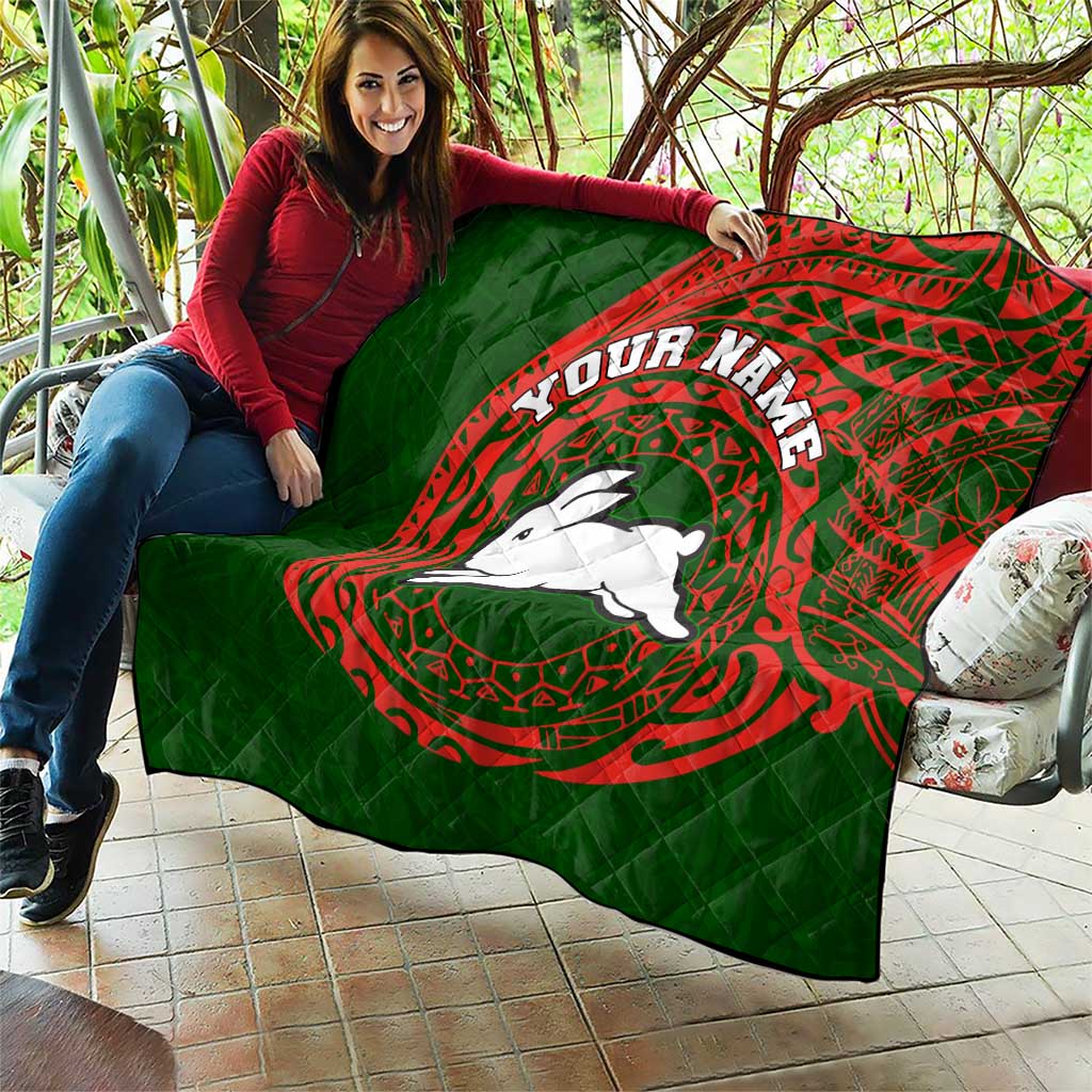 Personalized South Sydney Rabbitohs Quilt Polynesian Tribal Chest and Sleeve Tattoo