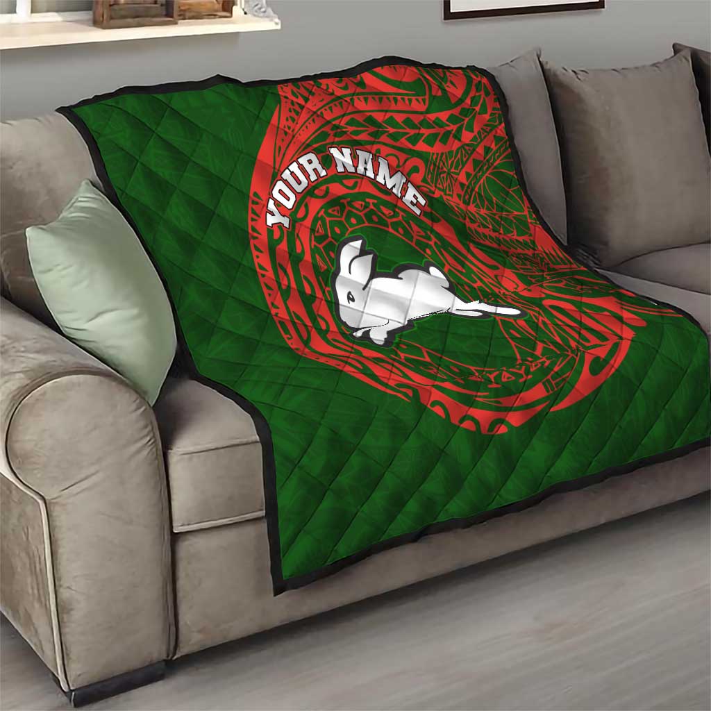 Personalized South Sydney Rabbitohs Quilt Polynesian Tribal Chest and Sleeve Tattoo
