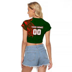 Personalized South Sydney Rabbitohs Raglan Cropped T Shirt Polynesian Tribal Chest and Sleeve Tattoo