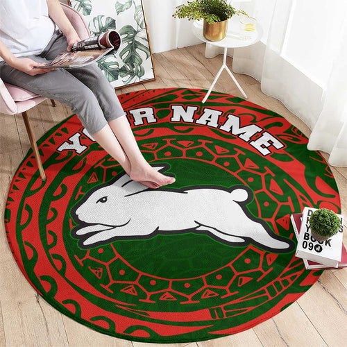 Personalized South Sydney Rabbitohs Round Carpet Polynesian Tribal Chest and Sleeve Tattoo