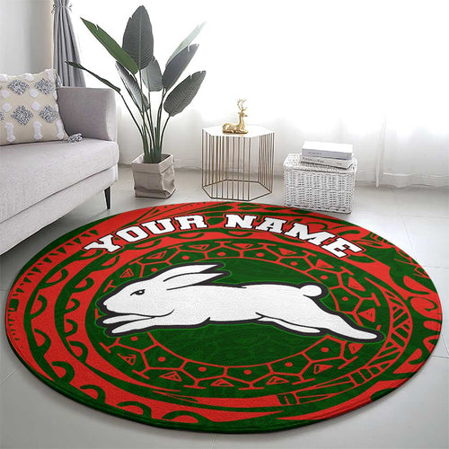 Personalized South Sydney Rabbitohs Round Carpet Polynesian Tribal Chest and Sleeve Tattoo