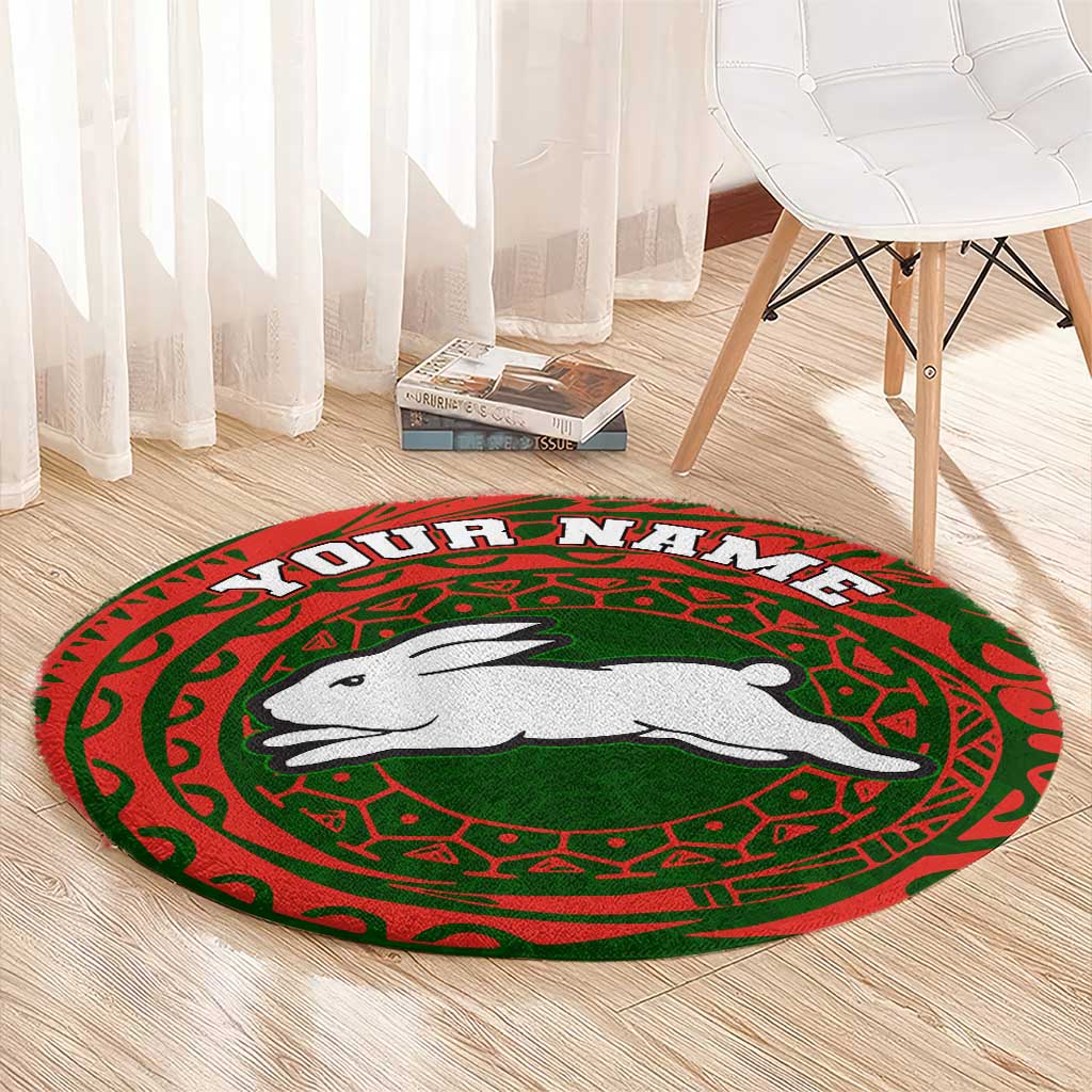 Personalized South Sydney Rabbitohs Round Carpet Polynesian Tribal Chest and Sleeve Tattoo