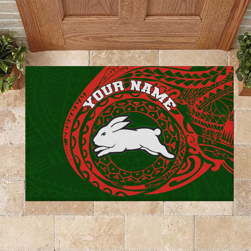 Personalized South Sydney Rabbitohs Rubber Doormat Polynesian Tribal Chest and Sleeve Tattoo