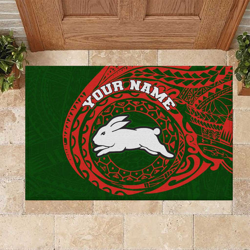 Personalized South Sydney Rabbitohs Rubber Doormat Polynesian Tribal Chest and Sleeve Tattoo