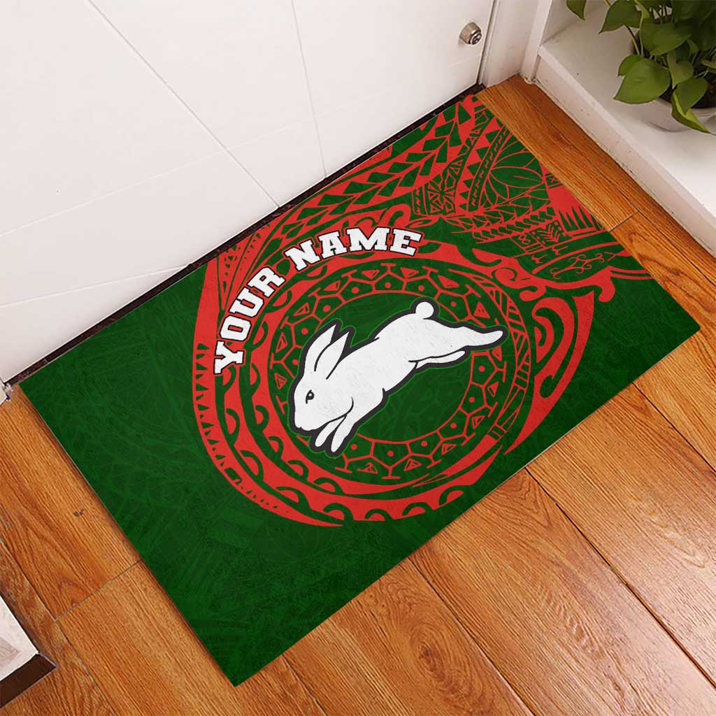 Personalized South Sydney Rabbitohs Rubber Doormat Polynesian Tribal Chest and Sleeve Tattoo