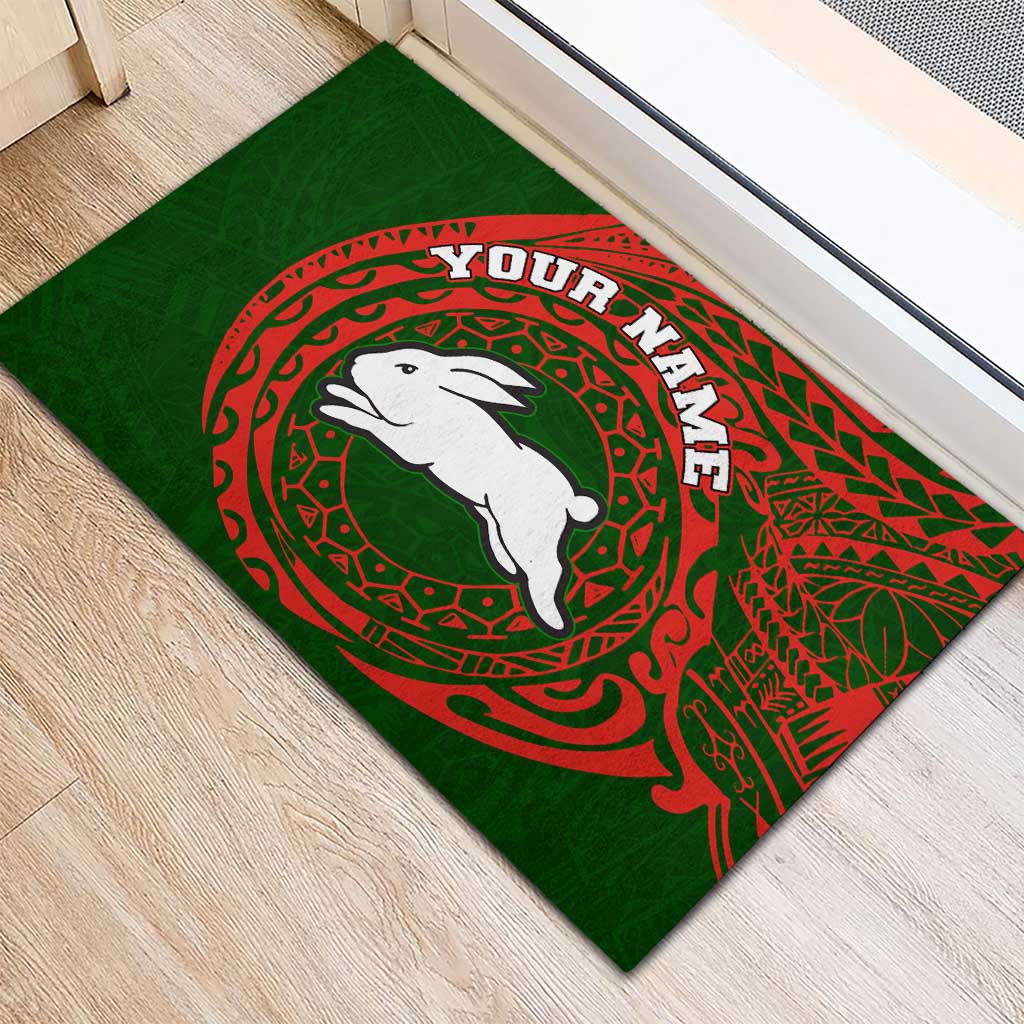 Personalized South Sydney Rabbitohs Rubber Doormat Polynesian Tribal Chest and Sleeve Tattoo