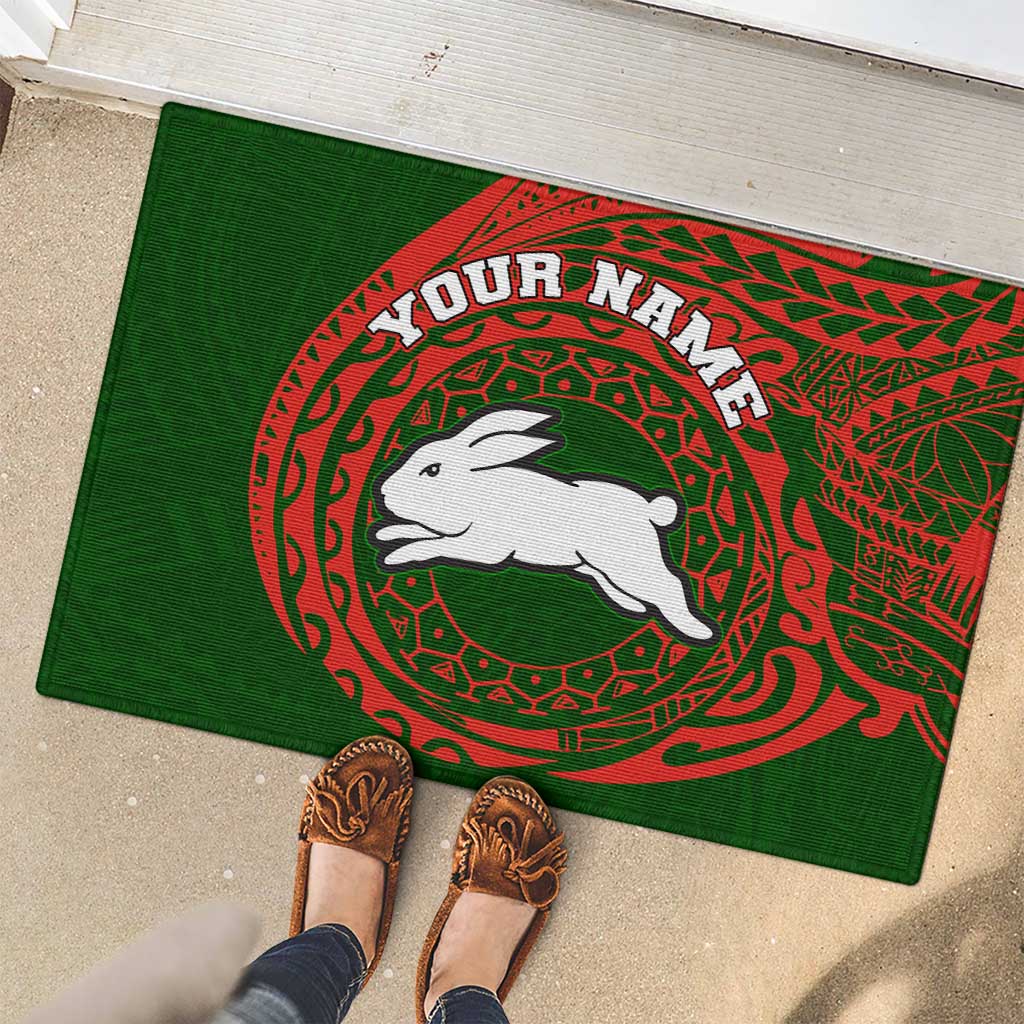 Personalized South Sydney Rabbitohs Rubber Doormat Polynesian Tribal Chest and Sleeve Tattoo