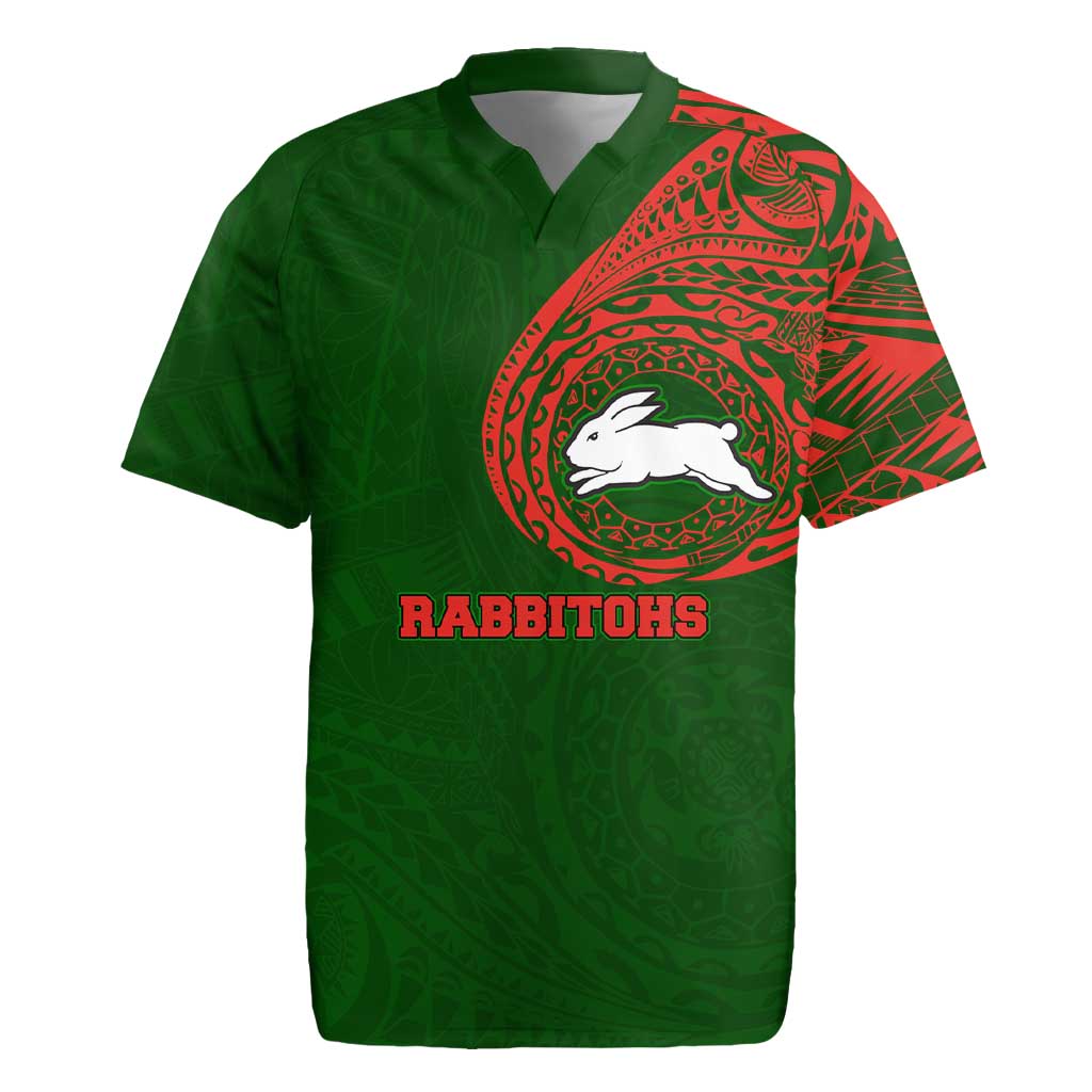 Personalized South Sydney Rabbitohs Rugby Jersey Polynesian Tribal Chest and Sleeve Tattoo