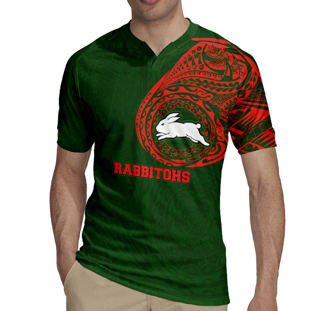 Personalized South Sydney Rabbitohs Rugby Jersey Polynesian Tribal Chest and Sleeve Tattoo