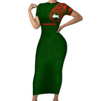 Personalized South Sydney Rabbitohs Short Sleeve Bodycon Dress Polynesian Tribal Chest and Sleeve Tattoo