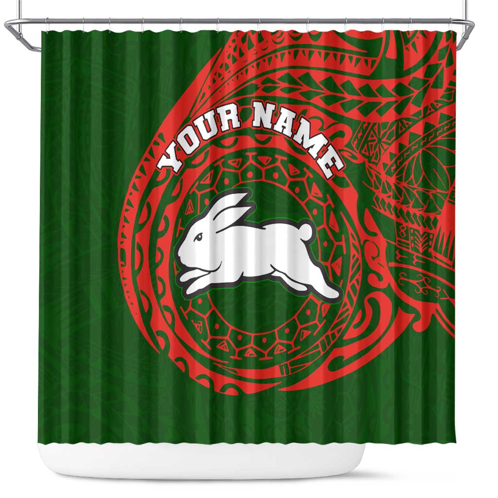 Personalized South Sydney Rabbitohs Shower Curtain Polynesian Tribal Chest and Sleeve Tattoo