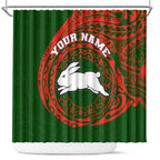 Personalized South Sydney Rabbitohs Shower Curtain Polynesian Tribal Chest and Sleeve Tattoo