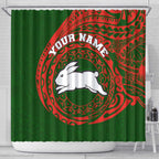 Personalized South Sydney Rabbitohs Shower Curtain Polynesian Tribal Chest and Sleeve Tattoo