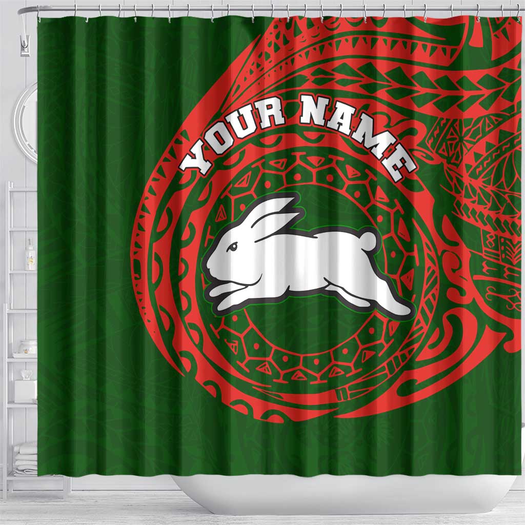 Personalized South Sydney Rabbitohs Shower Curtain Polynesian Tribal Chest and Sleeve Tattoo
