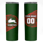 Personalized South Sydney Rabbitohs Skinny Tumbler Polynesian Tribal Chest and Sleeve Tattoo