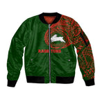 Personalized South Sydney Rabbitohs Sleeve Zip Bomber Jacket Polynesian Tribal Chest and Sleeve Tattoo