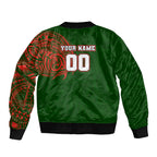 Personalized South Sydney Rabbitohs Sleeve Zip Bomber Jacket Polynesian Tribal Chest and Sleeve Tattoo