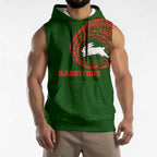 Personalized South Sydney Rabbitohs Sleeveless Hoodie Polynesian Tribal Chest and Sleeve Tattoo