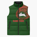 Personalized South Sydney Rabbitohs Sleeveless Puffer Jacket Polynesian Tribal Chest and Sleeve Tattoo