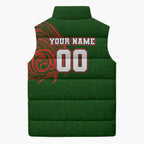 Personalized South Sydney Rabbitohs Sleeveless Puffer Jacket Polynesian Tribal Chest and Sleeve Tattoo