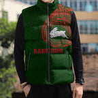 Personalized South Sydney Rabbitohs Sleeveless Puffer Jacket Polynesian Tribal Chest and Sleeve Tattoo