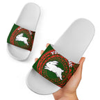 Personalized South Sydney Rabbitohs Slide Sandals Polynesian Tribal Chest and Sleeve Tattoo