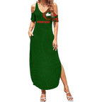 Personalized South Sydney Rabbitohs Summer Maxi Dress Polynesian Tribal Chest and Sleeve Tattoo