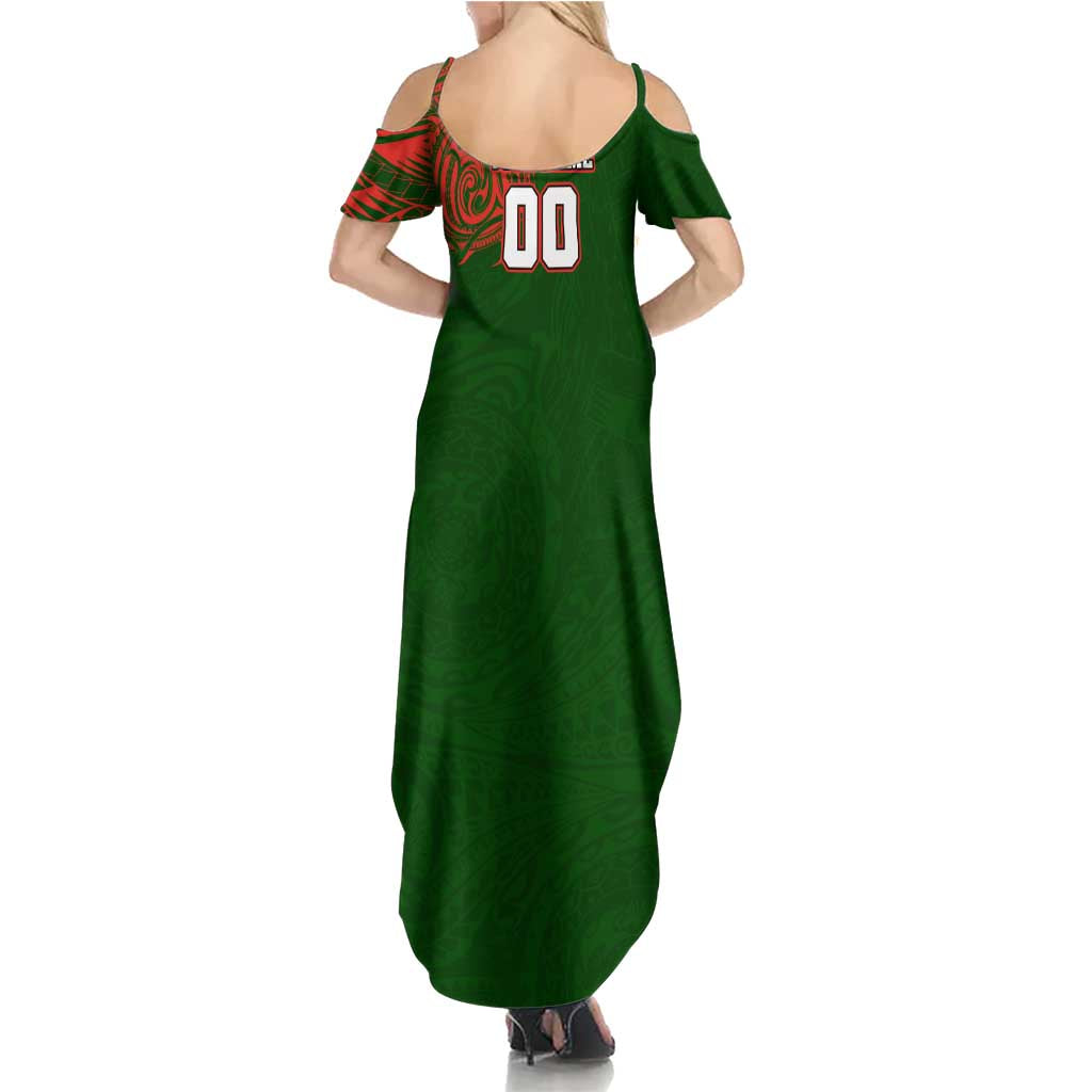Personalized South Sydney Rabbitohs Summer Maxi Dress Polynesian Tribal Chest and Sleeve Tattoo