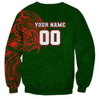 Personalized South Sydney Rabbitohs Sweatshirt Polynesian Tribal Chest and Sleeve Tattoo