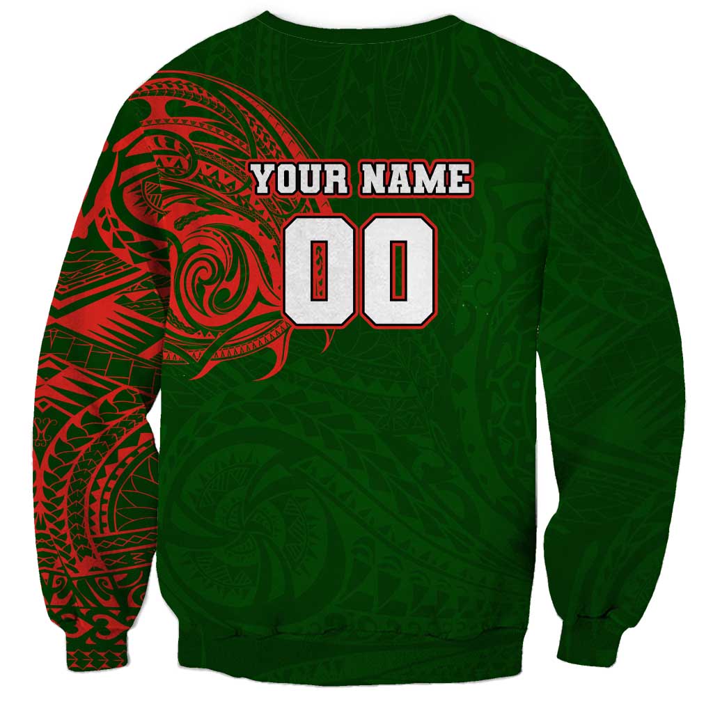 Personalized South Sydney Rabbitohs Sweatshirt Polynesian Tribal Chest and Sleeve Tattoo