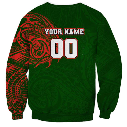 Personalized South Sydney Rabbitohs Sweatshirt Polynesian Tribal Chest and Sleeve Tattoo