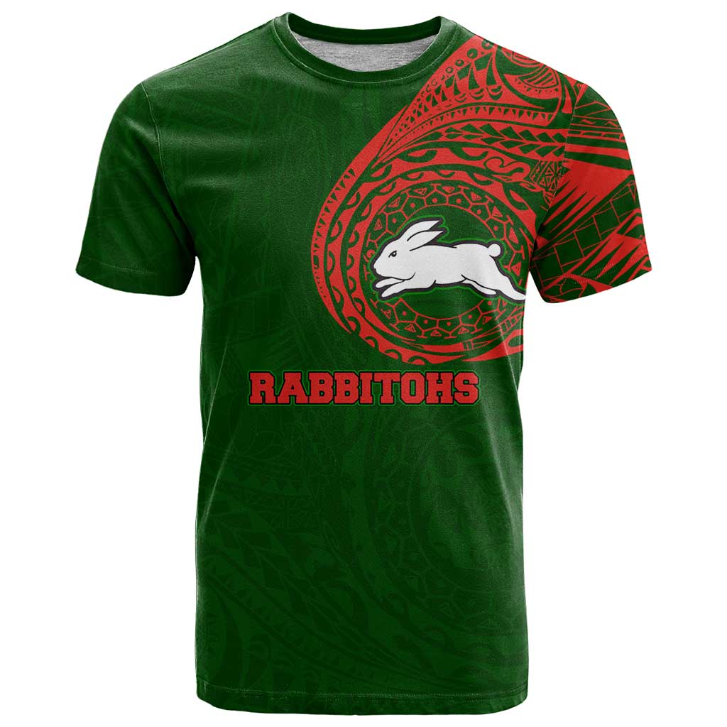 Personalized South Sydney Rabbitohs T Shirt Polynesian Tribal Chest and Sleeve Tattoo