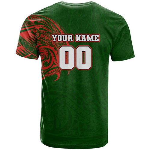 Personalized South Sydney Rabbitohs T Shirt Polynesian Tribal Chest and Sleeve Tattoo