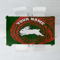 Personalized South Sydney Rabbitohs Tablecloth Polynesian Tribal Chest and Sleeve Tattoo