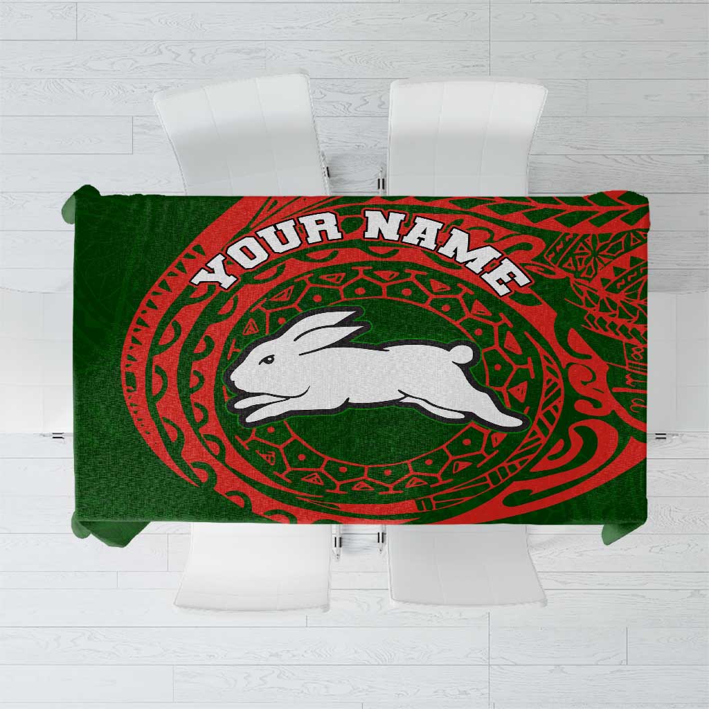 Personalized South Sydney Rabbitohs Tablecloth Polynesian Tribal Chest and Sleeve Tattoo