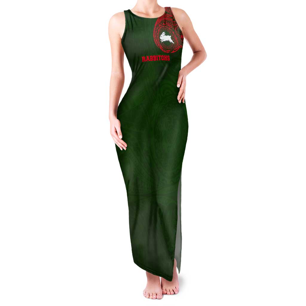 Personalized South Sydney Rabbitohs Tank Maxi Dress Polynesian Tribal Chest and Sleeve Tattoo