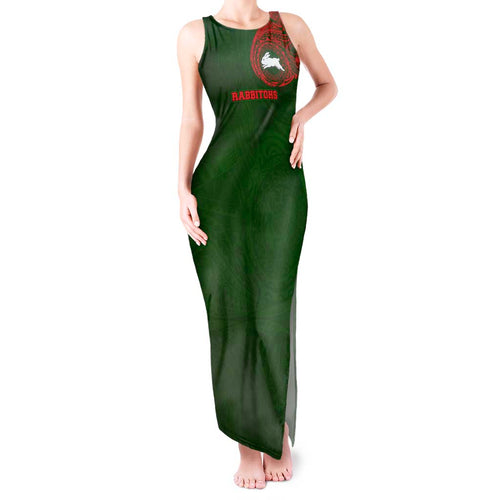 Personalized South Sydney Rabbitohs Tank Maxi Dress Polynesian Tribal Chest and Sleeve Tattoo
