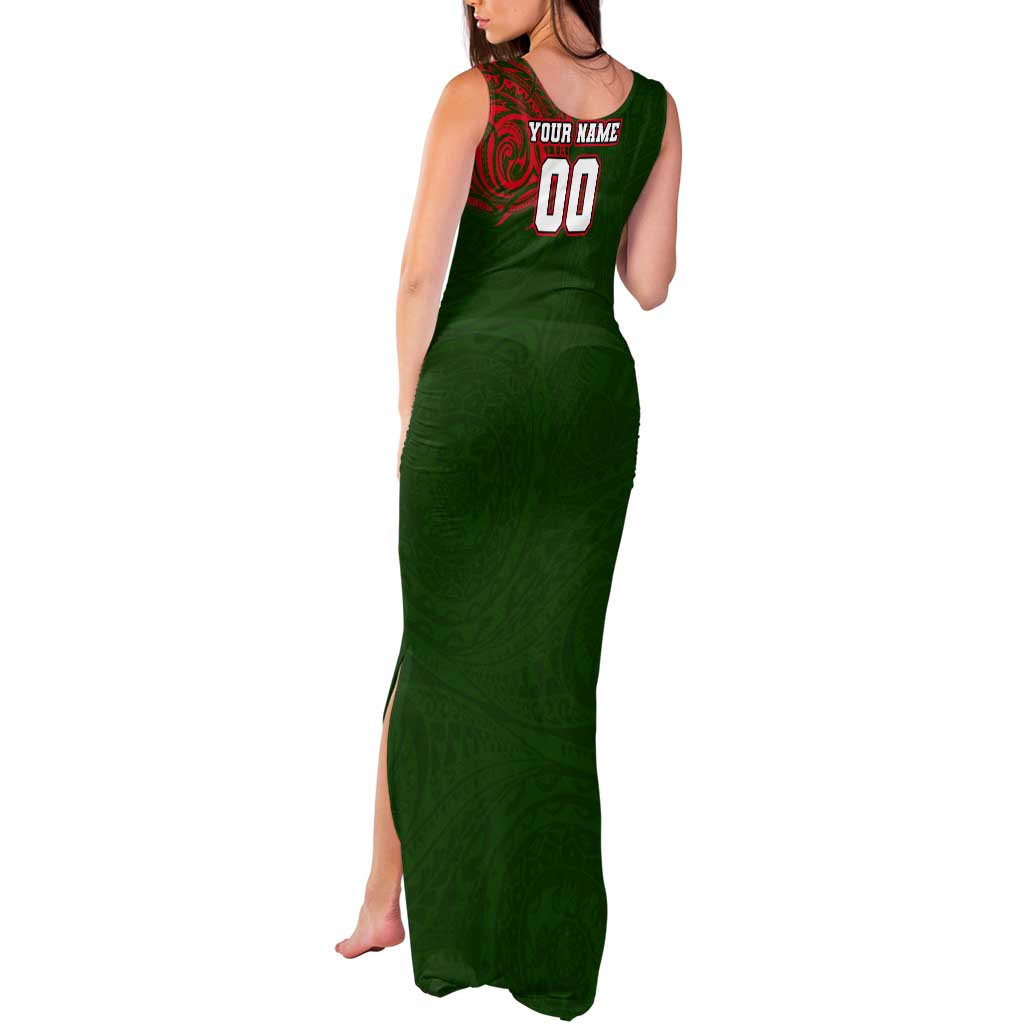 Personalized South Sydney Rabbitohs Tank Maxi Dress Polynesian Tribal Chest and Sleeve Tattoo