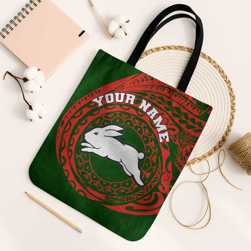 Personalized South Sydney Rabbitohs Tote Bag Polynesian Tribal Chest and Sleeve Tattoo