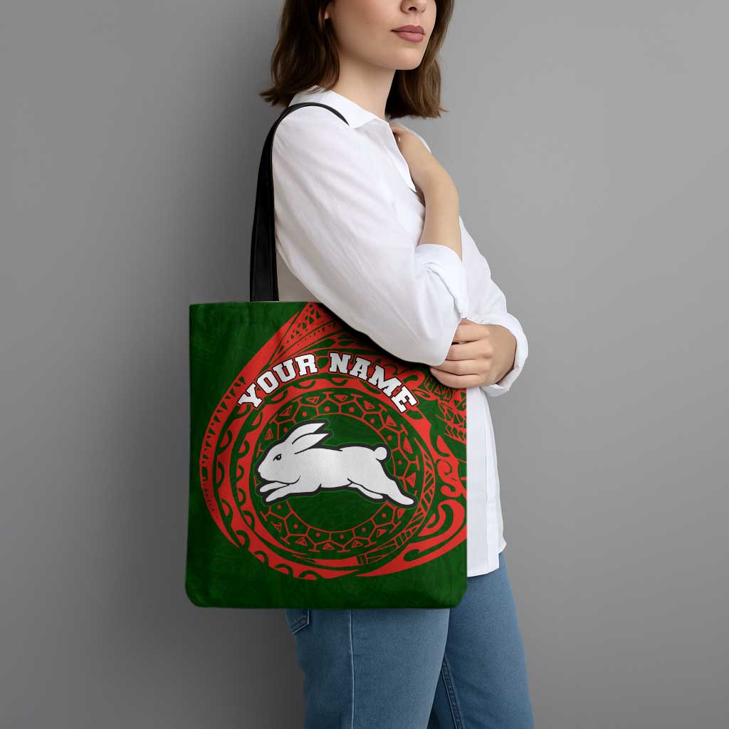 Personalized South Sydney Rabbitohs Tote Bag Polynesian Tribal Chest and Sleeve Tattoo