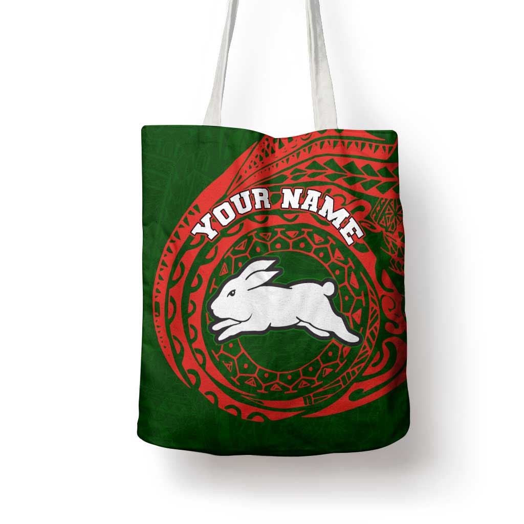 Personalized South Sydney Rabbitohs Tote Bag Polynesian Tribal Chest and Sleeve Tattoo