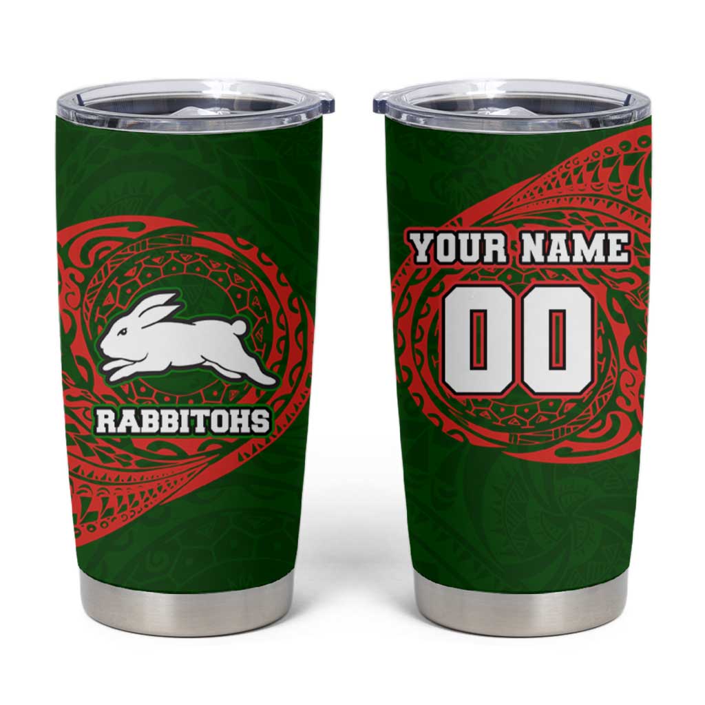 Personalized South Sydney Rabbitohs Tumbler Cup Polynesian Tribal Chest and Sleeve Tattoo