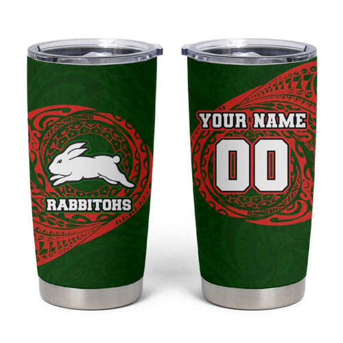 Personalized South Sydney Rabbitohs Tumbler Cup Polynesian Tribal Chest and Sleeve Tattoo